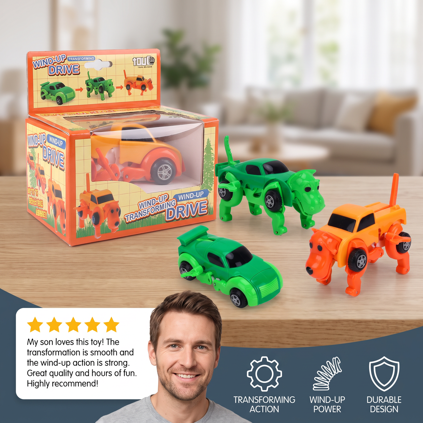 Wind-Up Transforming Animal Car Toy