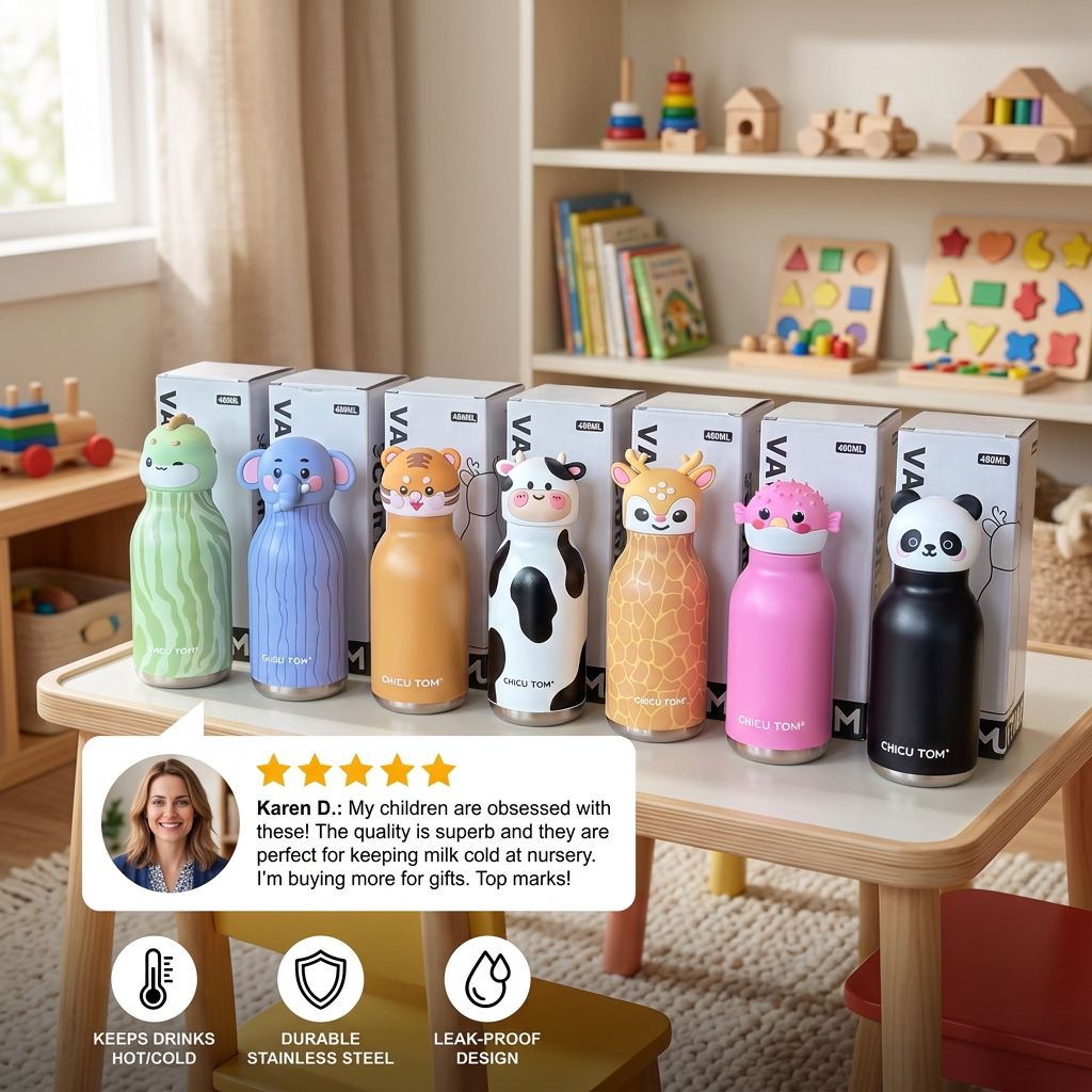 Cute Cartoon Animal Insulated Stainless Steel Straw Cup – 480ml