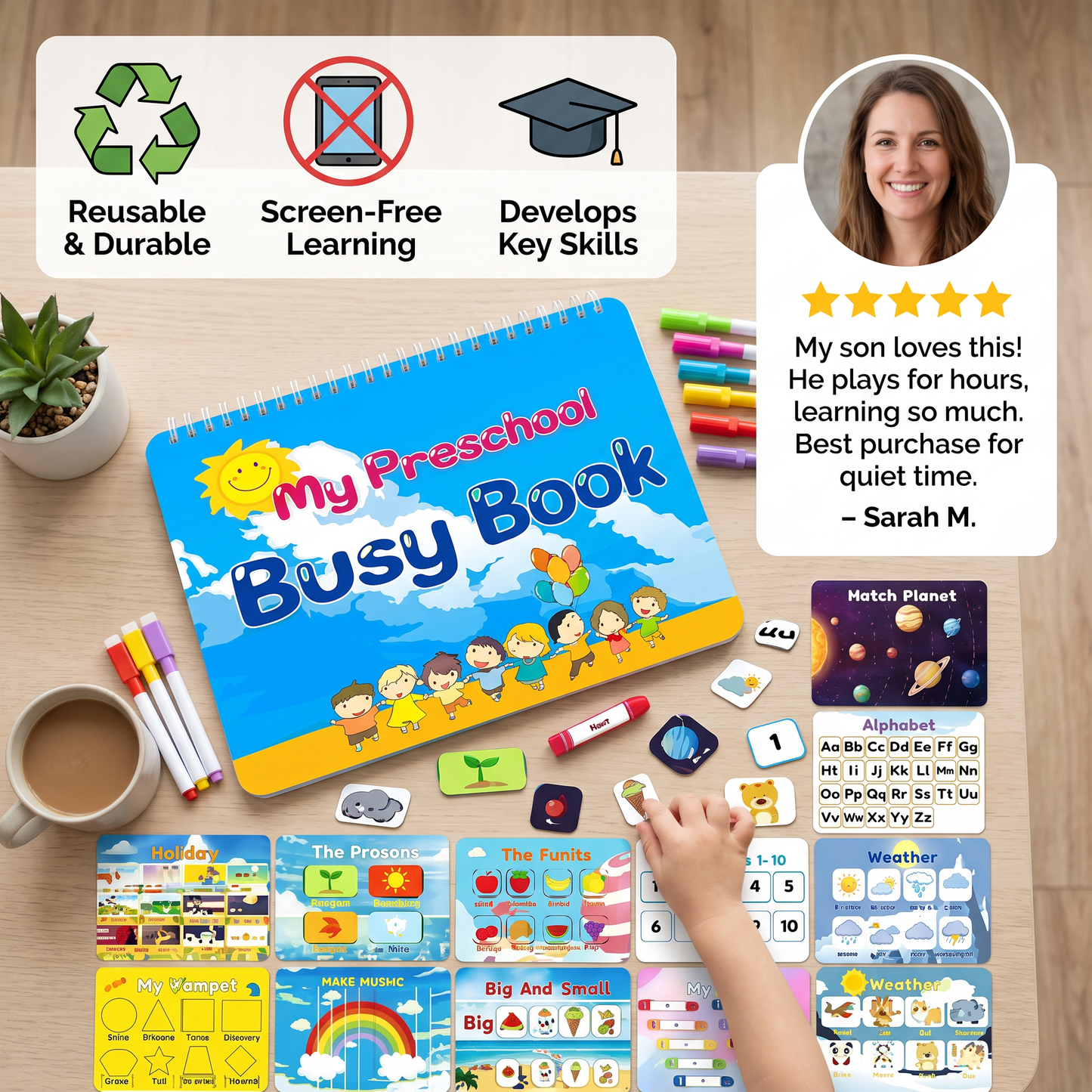 Montessori Busy Book – Reusable Preschool Learning Activity Book
