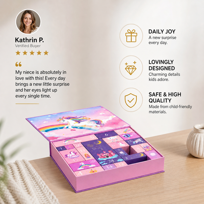 24-Day Unicorn Advent Calendar with Hair Accessories, Stickers & Surprise Gifts