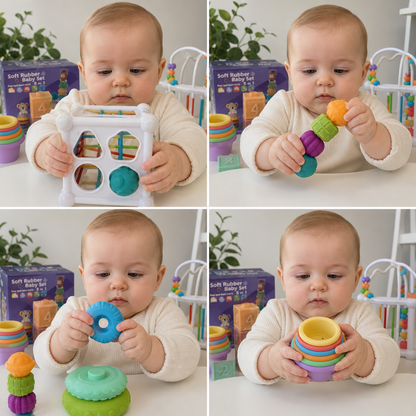 5-in-1 Montessori Soft Rubber Baby Sensory Play Set with Stacking & Sorting Toys – 26 Pieces