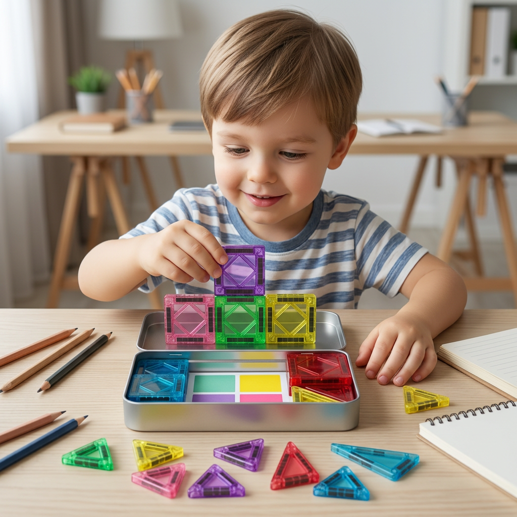 Compact Magnetic Tiles – 40-Piece Montessori Travel Set