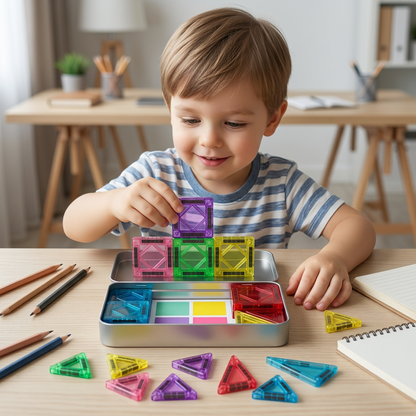 Compact Magnetic Tiles – 40-Piece Montessori Travel Set