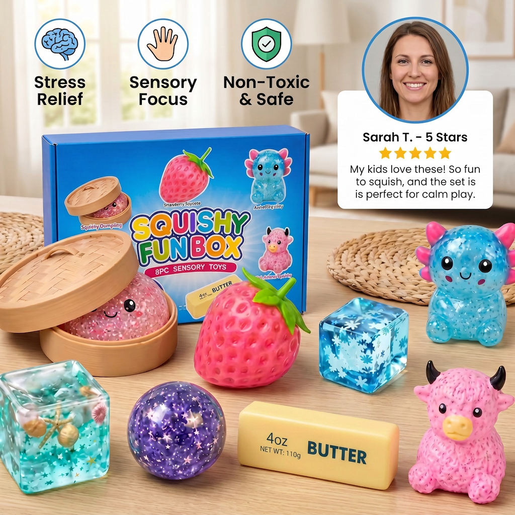 Premium Squishy Fidget Toy Set – 8 Sensory Toys