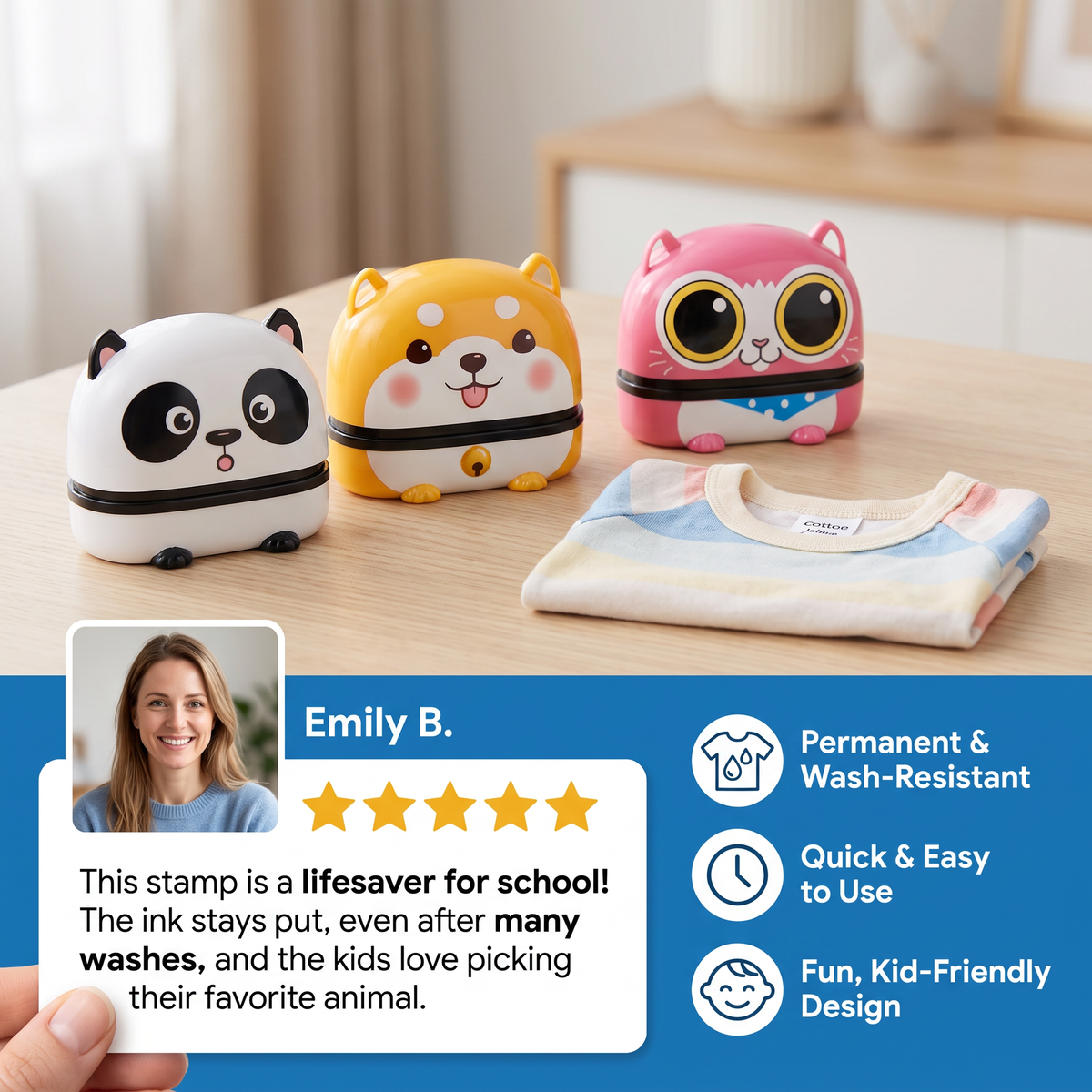 Personalized Kids’ Permanent Name Stamp for Clothing & School Supplies