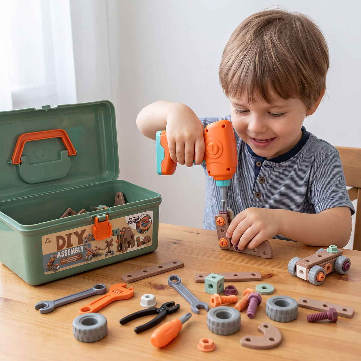 144-Piece Kids Tool Set with Drill & Toolbox – STEM Montessori Construction Kit