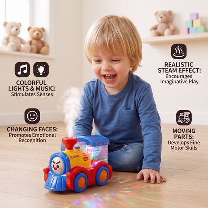 Transforming Train Toy with Steam, Lights & Music