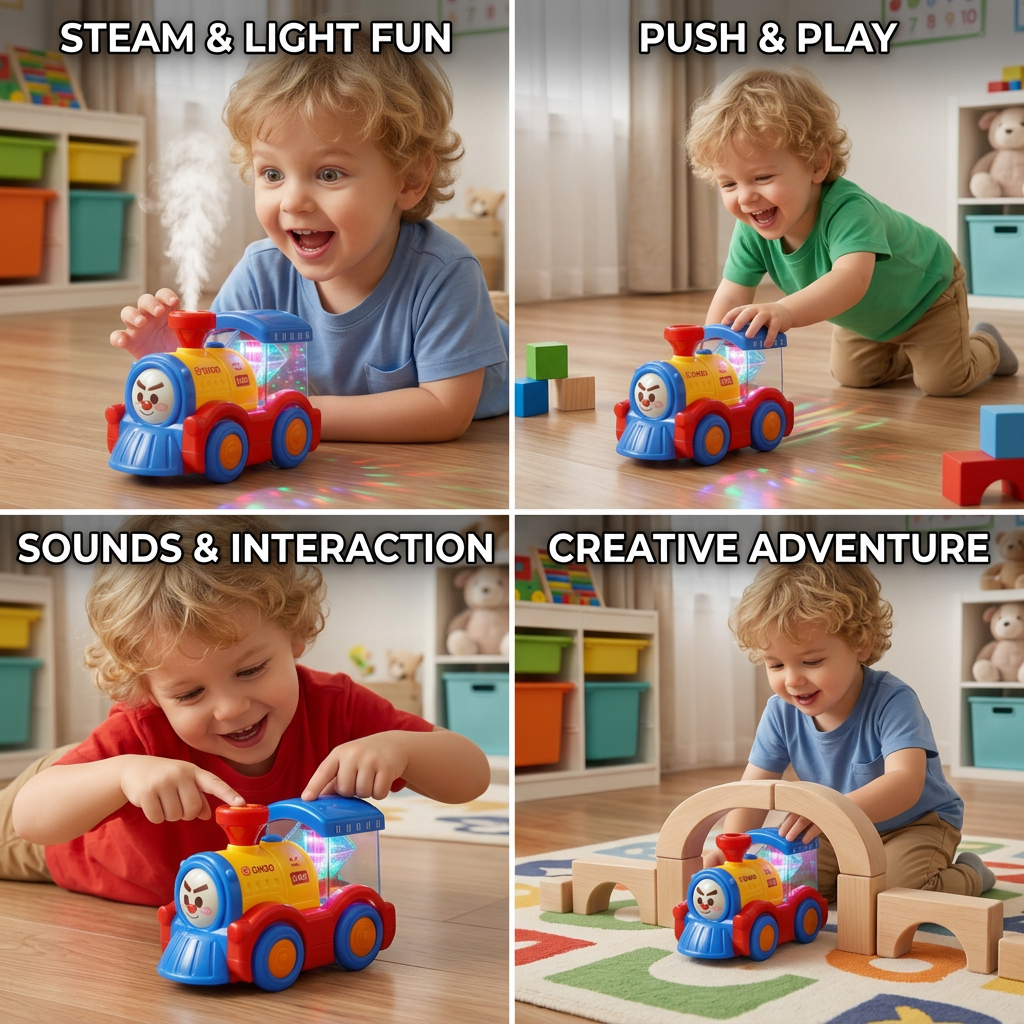 Transforming Train Toy with Steam, Lights & Music