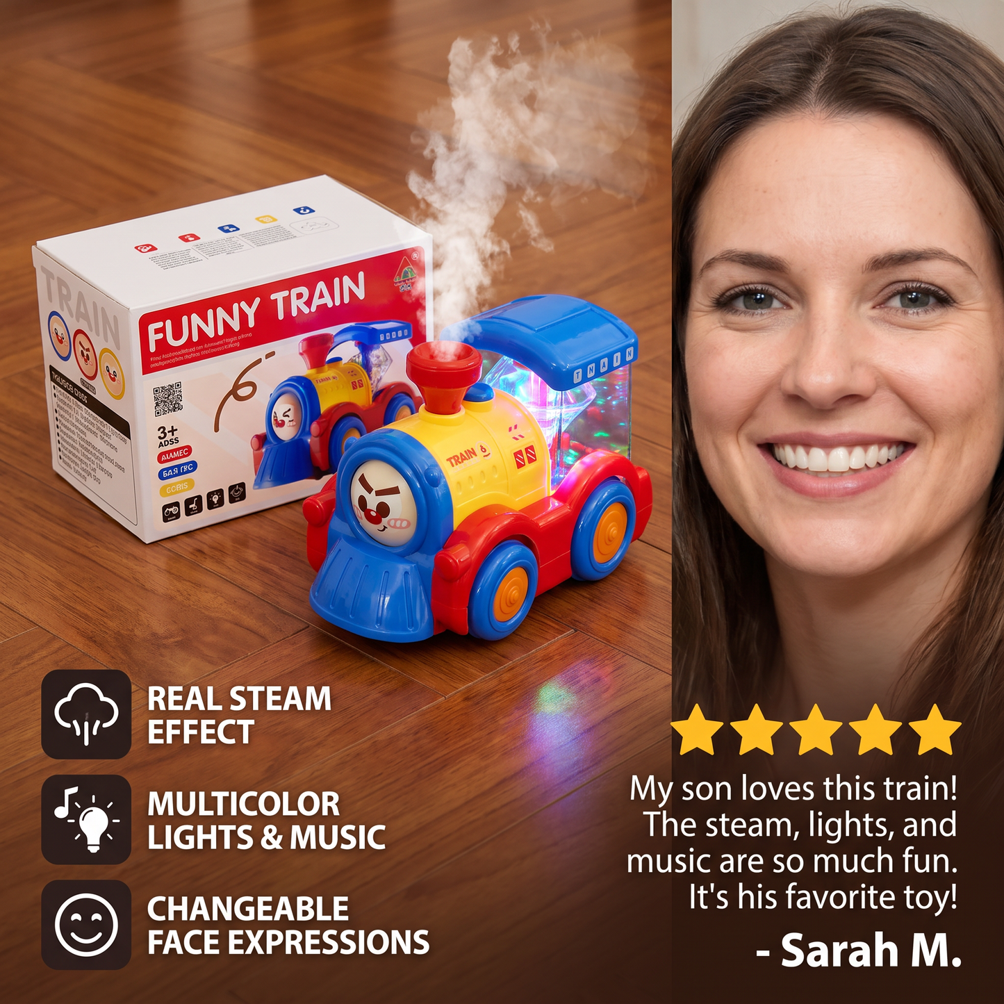 Transforming Train Toy with Steam, Lights & Music
