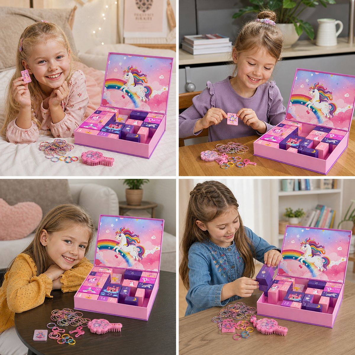 24-Day Unicorn Advent Calendar with Hair Accessories, Stickers & Surprise Gifts