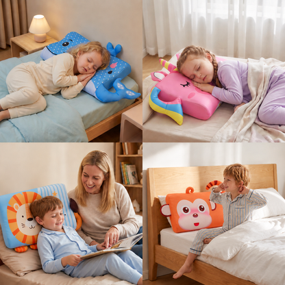 Calming Ergonomic Kids’ Pillow with Cartoon Animal Pillowcase