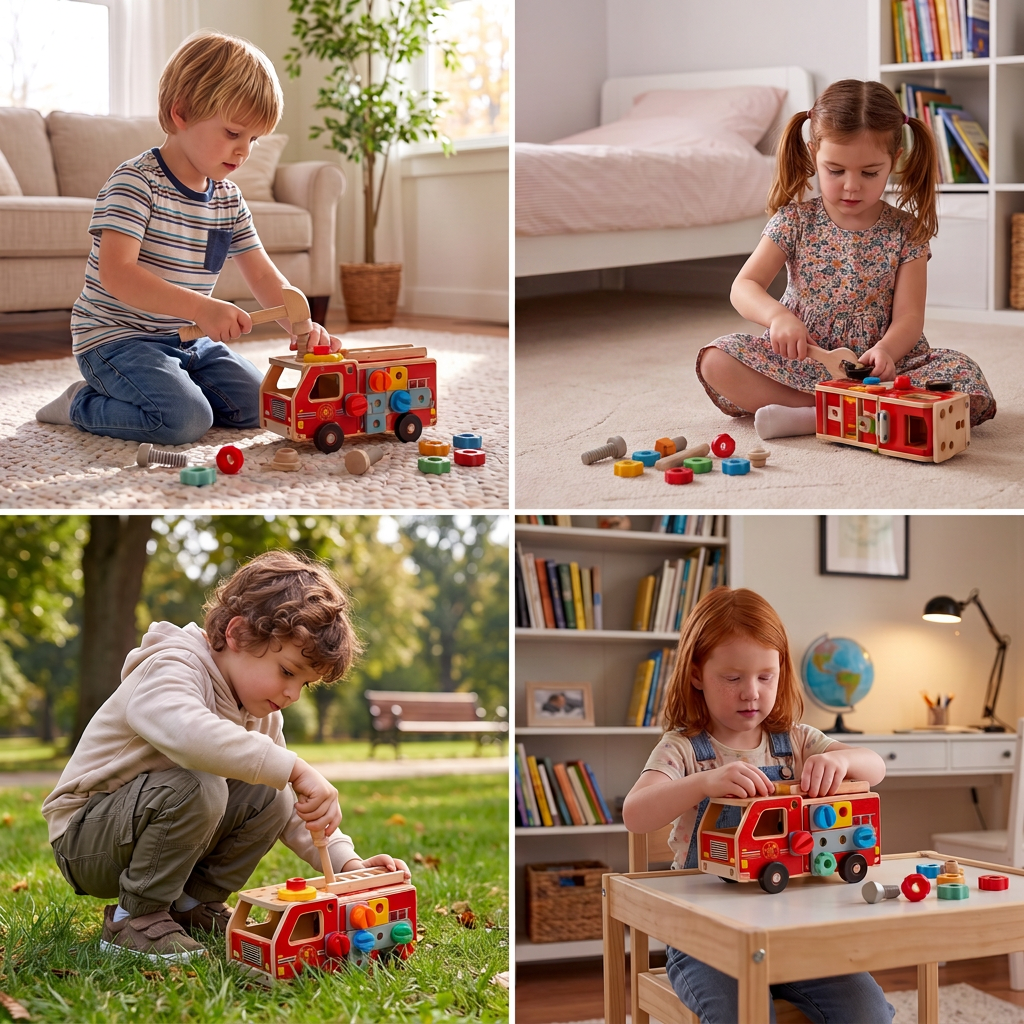 Montessori Wooden Firefighter Tool Box & Building Set