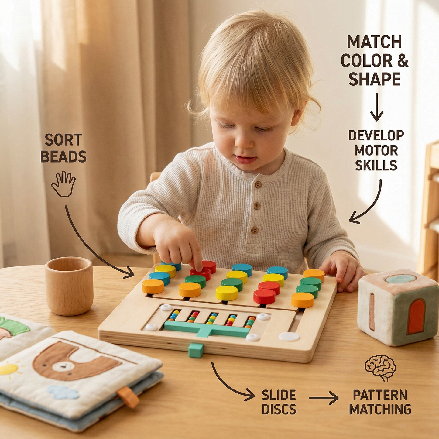 Wooden Four-Colour Logic Sorting Game – Montessori Learning & Thinking Toy for Kids