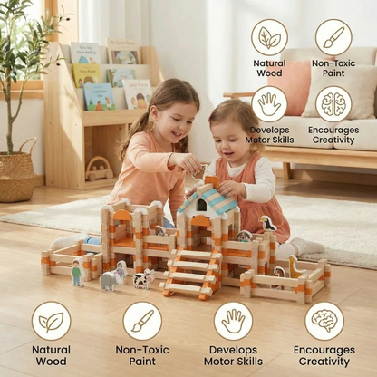 Montessori wooden building block set – natural stacking and construction toy