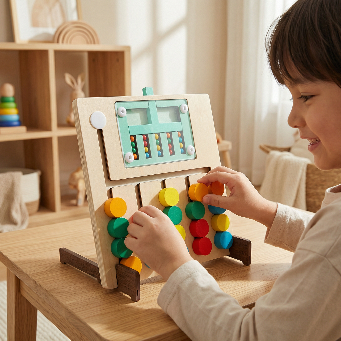 Wooden Four-Colour Logic Sorting Game – Montessori Learning & Thinking Toy for Kids