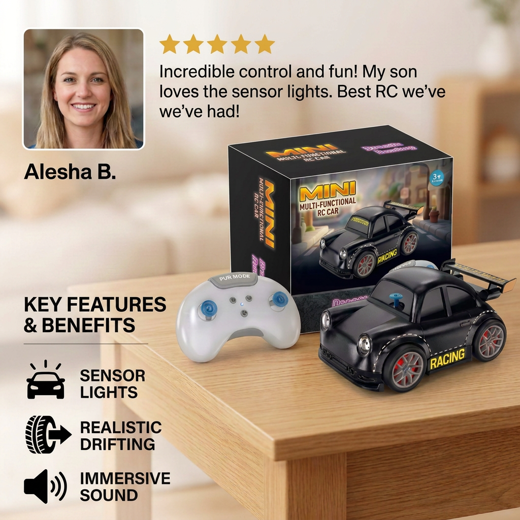 RC Racing Drift Car for Kids - Remote Control with Sensor Lights & Sound